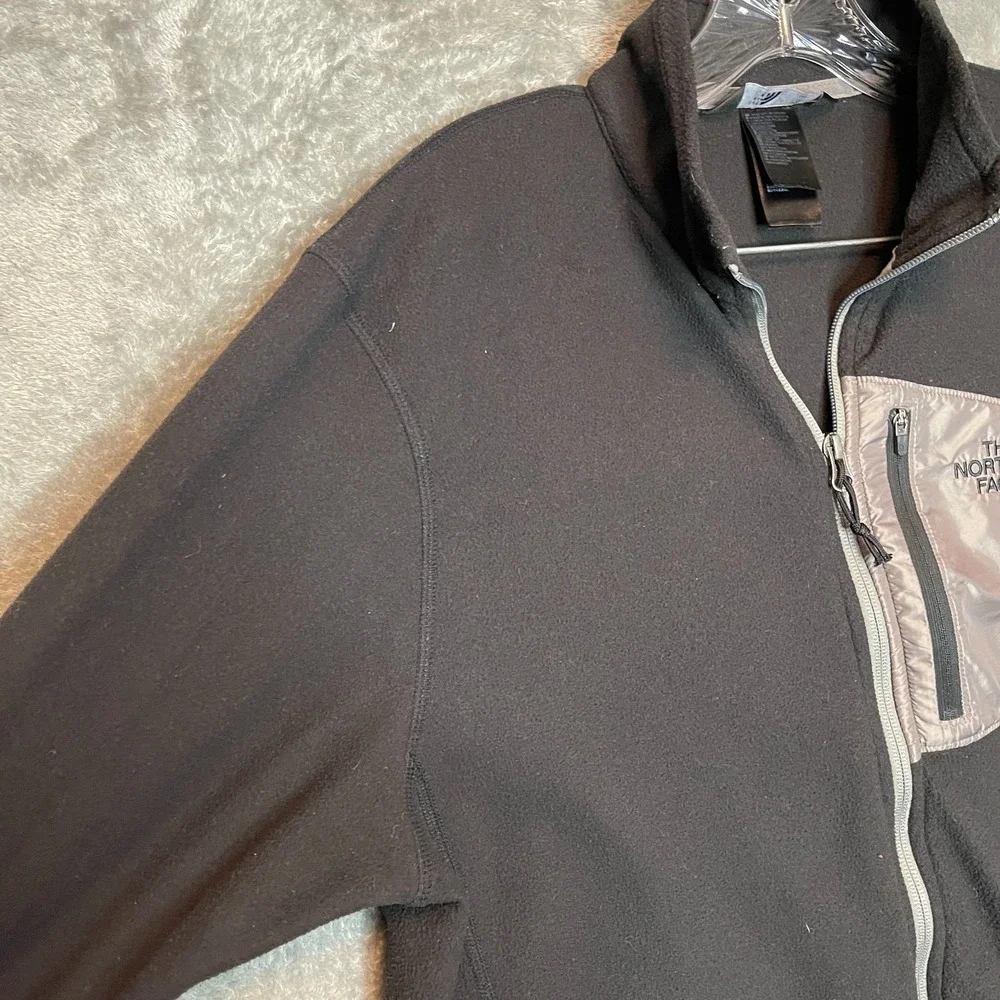 North Face Men Lightweight Full Zip Fleece Mock Neck Log Sleeve Jacket M Black